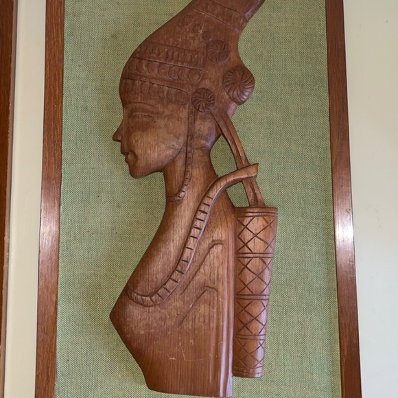 Vintage mid century carved teak wood wall art of African man and woman - Picture 2 of 8
